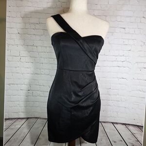 Lulus Forever Phenomenal Black One-Shoulder Metallic Ruched Mini Dress - Size S